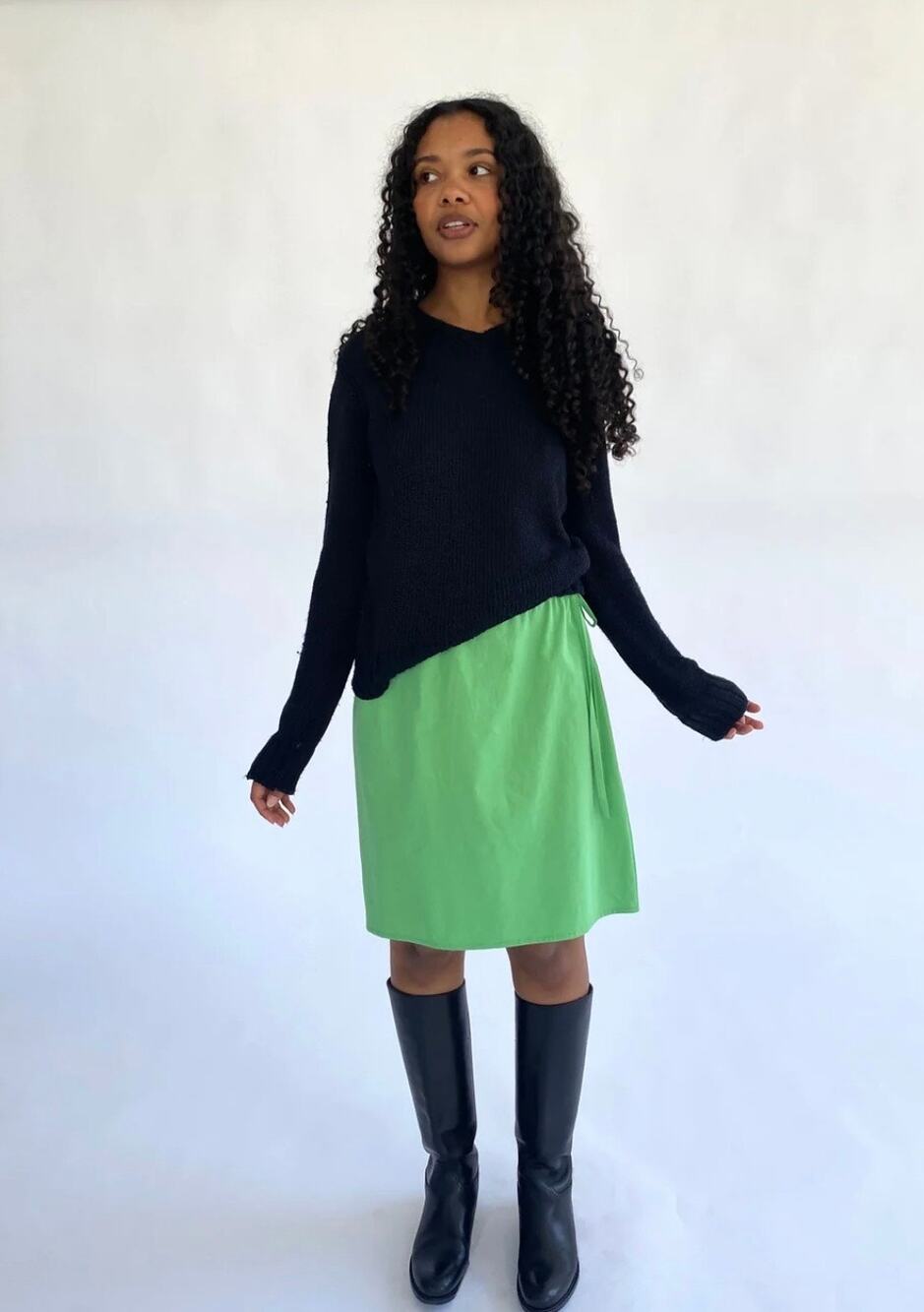 Brooke Callahan cotton poplin green bud tie skirt L large